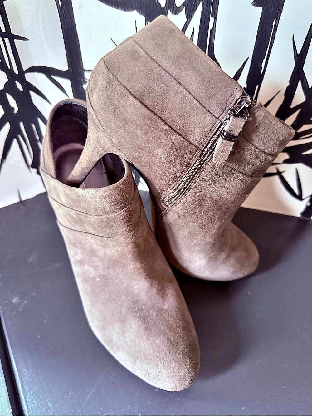 Via Spiga Taupe/Brown Suede-Look Heeled Ankle Boots
